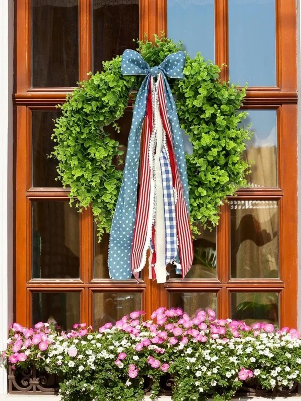 My Texas House Patriotic Blue & Red Ribbon Wreath Bow